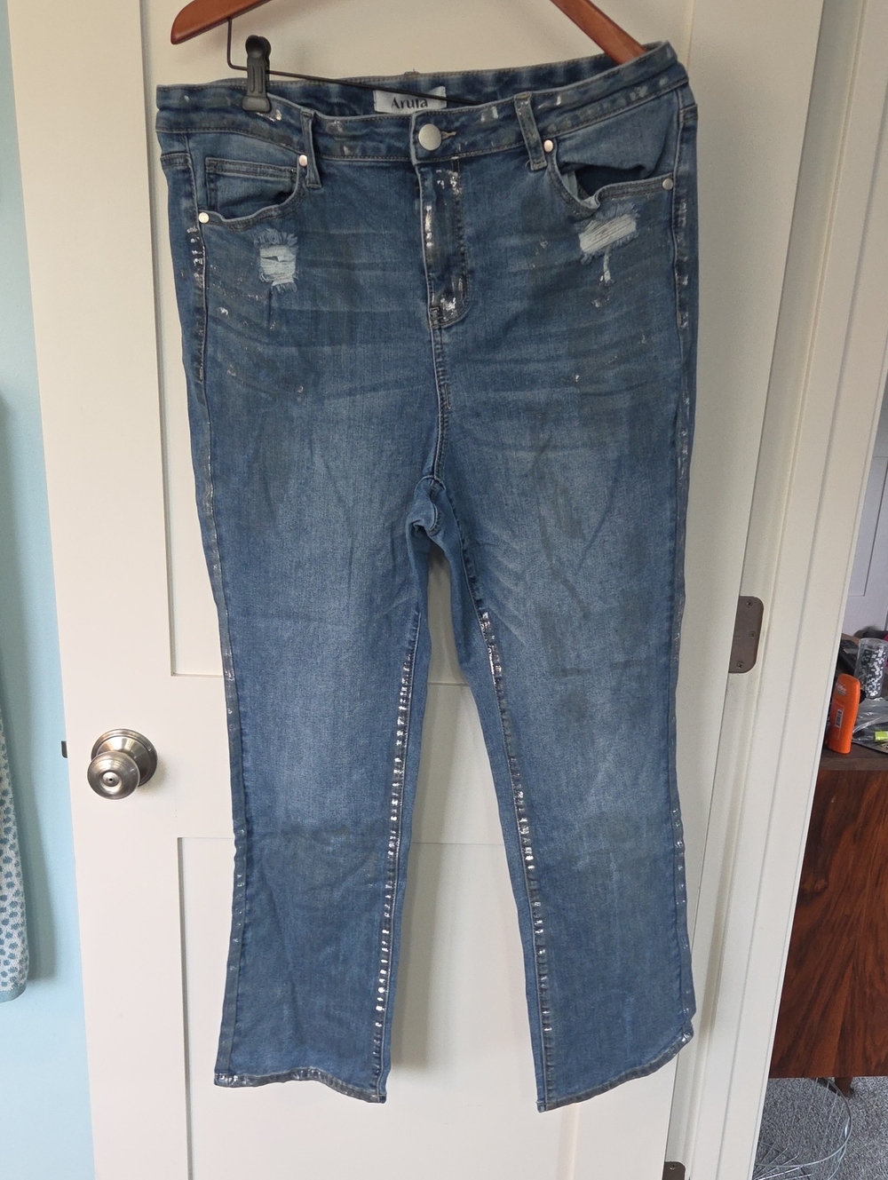 ARULA Blue Bootcut Jeans with Side Sequin Trim